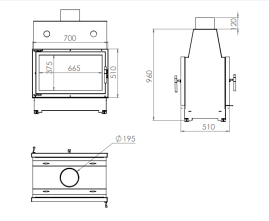 Топка ECT Double 70x51/V 13 кВт, 700/510, туннель, футеровка вермикулит