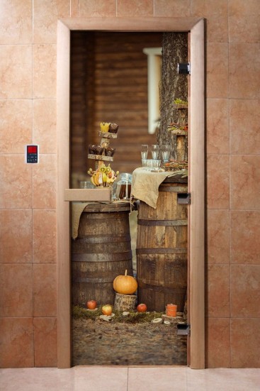 Дверь для сауны DoorWood А073 с фотопечатью, 80х200, коробка ольха