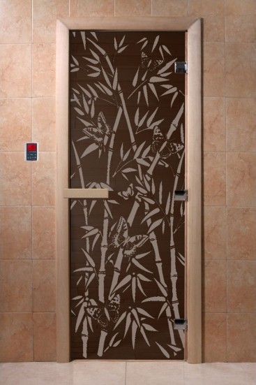 Дверь для сауны DoorWood Бамбук и бабочки черный жемчуг 70х190, коробка ольха