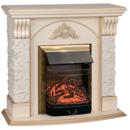 Электрокамин RealFlame Athena WT белый дуб с золотой патиной с очагом Majestic Lux Brass