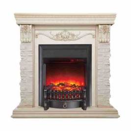 Электрокамин RealFlame Patricia WT белый дуб с золотой патиной с очагом Fobos Lux Black RC