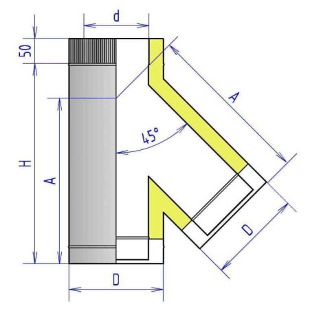 Тройник 2ТР45 AISI 321 (0.8 мм) утеплитель 50 мм, D 180/280 45°