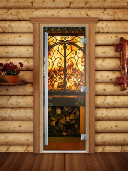 Дверь для сауны DoorWood Престиж А041 с фотопечатью, 70х190, коробка ольха