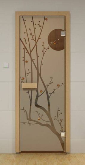 Дверь для сауны Aldo с фьюзингом - Липа бронза, рисунок - Сакура 80x190