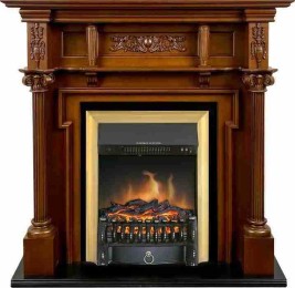 Каминокомплект Oxford - Орех с очагом Fobos FX Brass