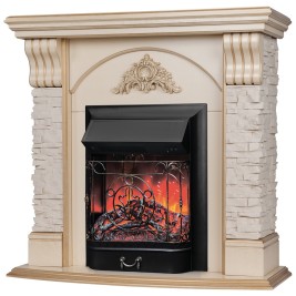 Электрокамин RealFlame Athena WT белый дуб с золотой патиной с очагом Majestic Lux Black